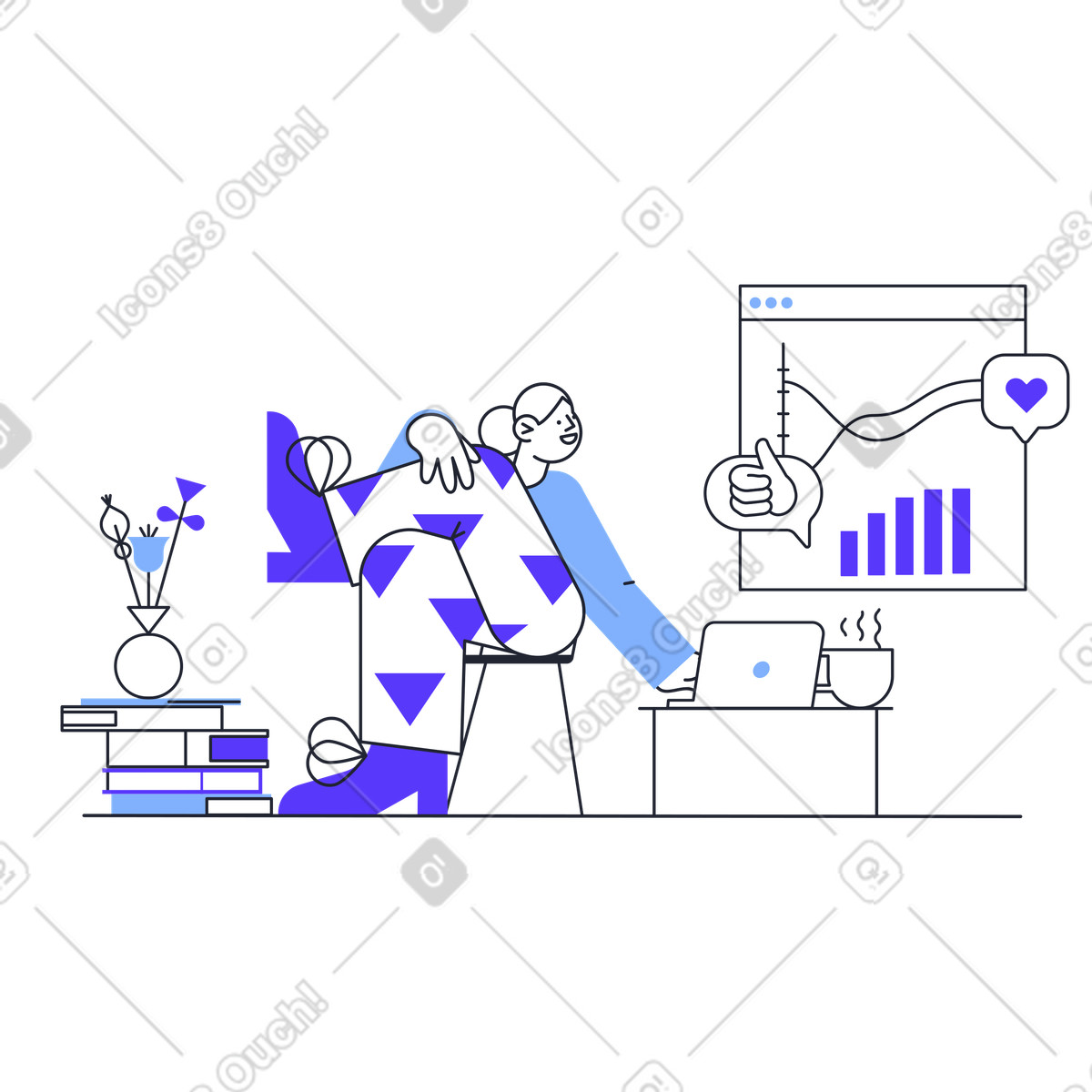 Pablita スタイルの Woman looking at statistics のアニメーションイラストをGIF、Lottie (JSON)、AEでダウンロード