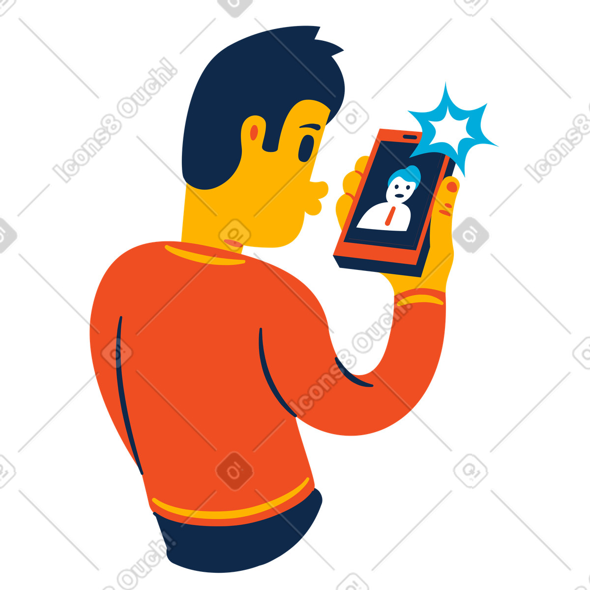 Flame スタイルの スマホで自撮りする男性 のイラストをPNG、SVG形式でダウンロード