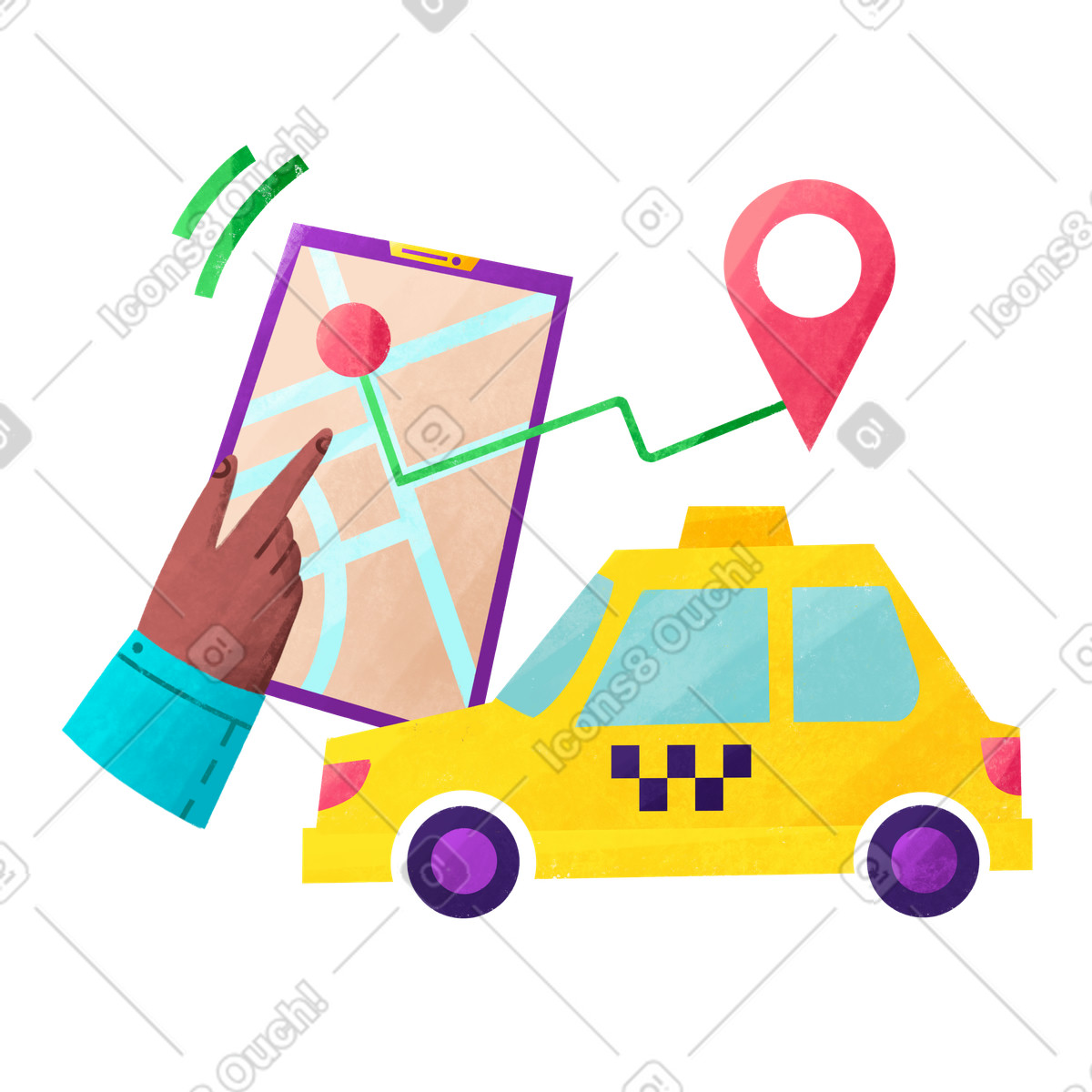 Bonbon スタイルの Taxi booking app, digital service and transportation のイラストをPNG、SVG形式でダウンロード