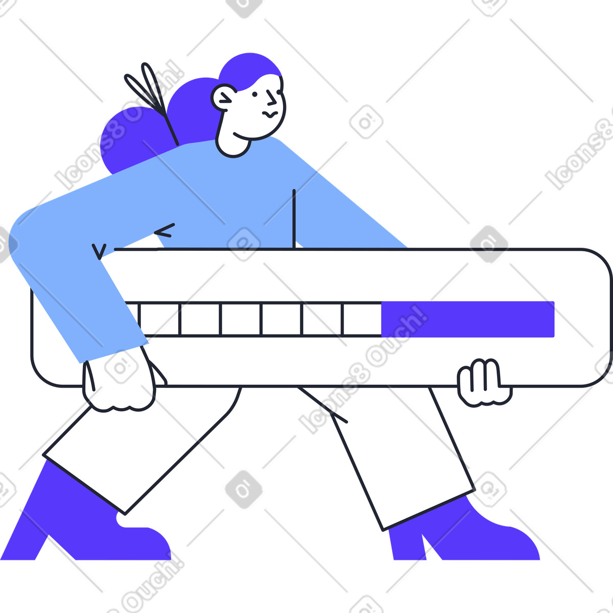 Illustration Femme en vêtements bleus avec barre de progression aux formats PNG et SVG