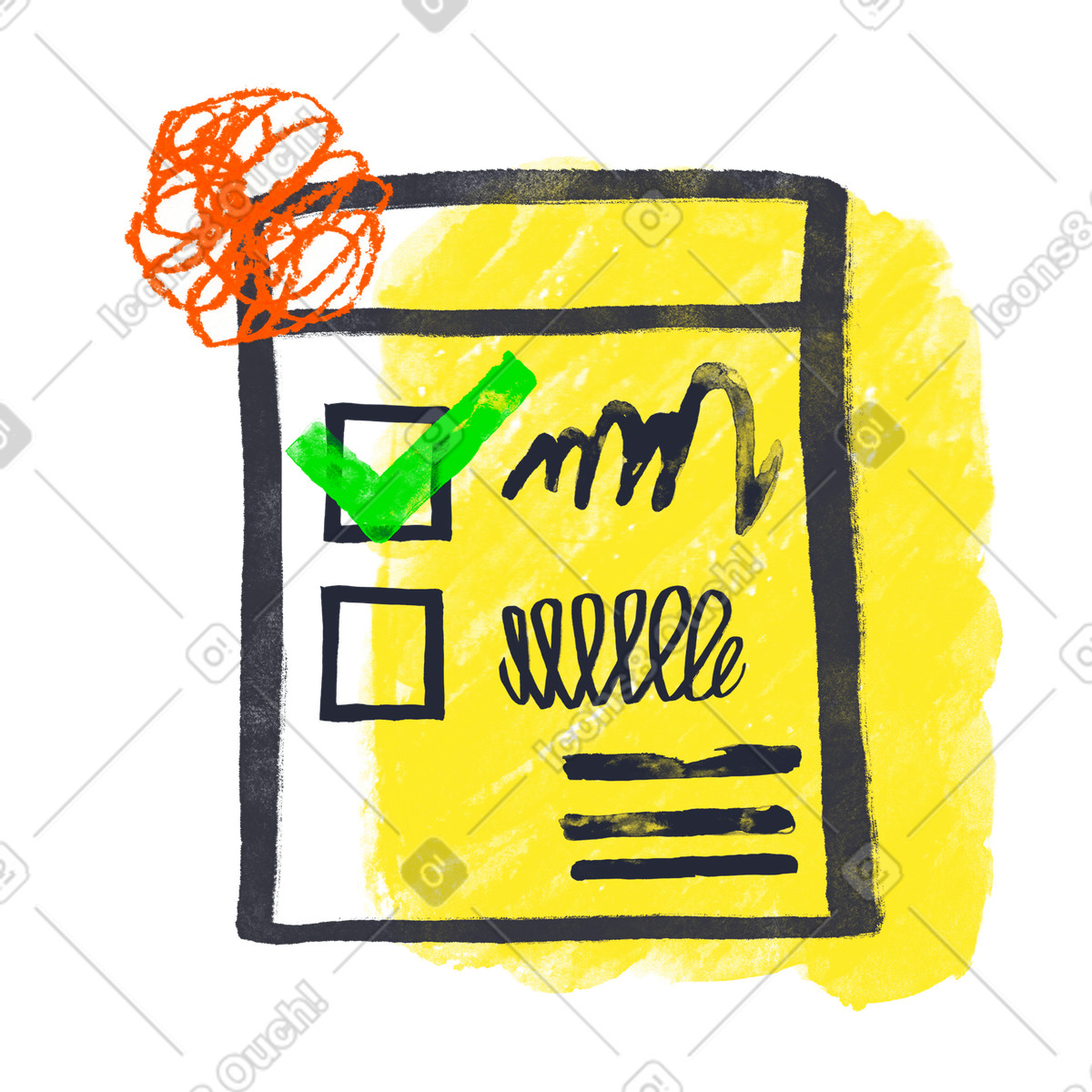 Half completed yellow to-do list illustrazione in stile Inky scarica in PNG, SVG