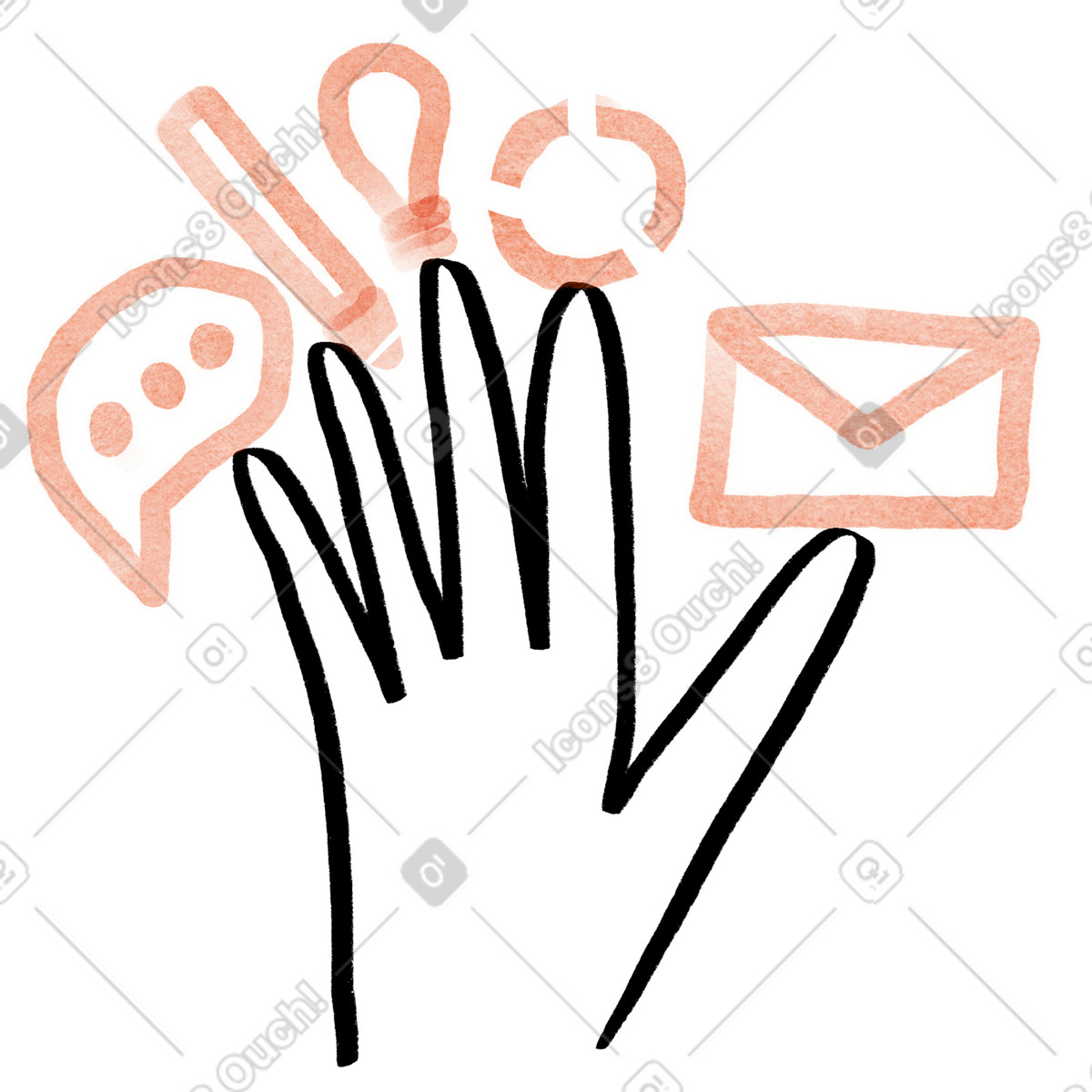 Icone di posta e aggiornamento della lampadina a forma bolla chat, strumenti produttività multitasking, gestione del flusso lavoro delle attività illustrazione animata in stile Hand-drawn animation scaricabile in GIF, Lottie (JSON), AE