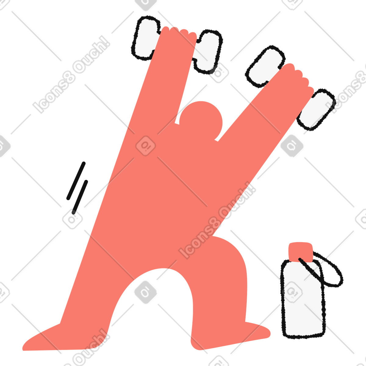 Dumbbell training stretch with stylized athlete and sports water bottle illustrazione in stile Bold People scarica in PNG, SVG