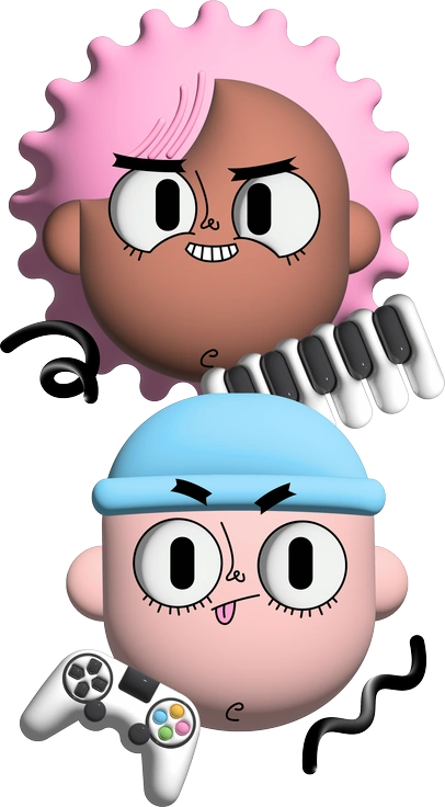 A cartoon character with blue hair and a phone - Cartoony style illustration