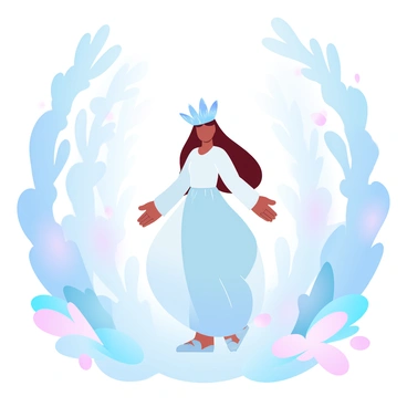 A mystical being is standing in an enchanted forest. The being is adorned with a crown made of shimmering crystals that reflect soft, gradient pastel colors. The forest is filled with tall, ethereal trees that have luminescent leaves. Delicate flowers in various pastel shades are scattered around the ground, adding to the enchanting atmosphere. Soft beams of light filter through the foliage, creating a magical glow around the being. The overall scene is vibrant and full of life, capturing the essence of a mystical realm.