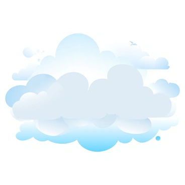 A sky filled with fluffy cloud formations in various shades of white and soft gray. The clouds are arranged to clearly mimic the intricate shape of a "cerebellum." Below the clouds, there is a bright blue sky, enhancing the contrast and making the cloud shapes stand out vividly. The overall scene is tranquil, with a few birds flying in the distance, adding to the serene atmosphere.