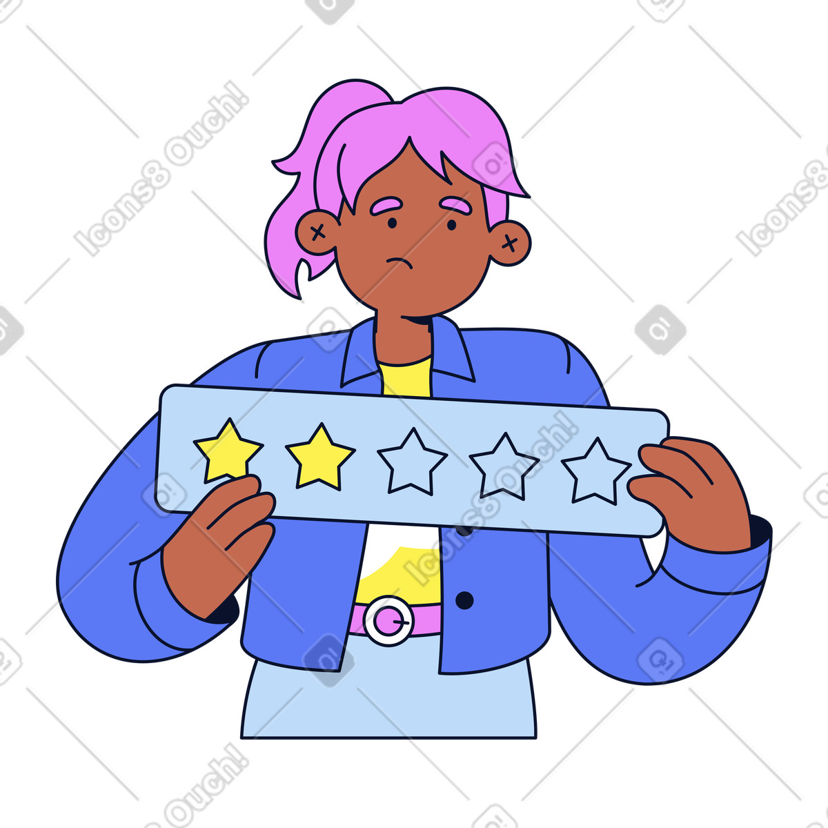 下载 Flexy 风格的 Disappointed customer giving negative feedback, dissatisfaction 插画，支持 PNG、SVG 格式