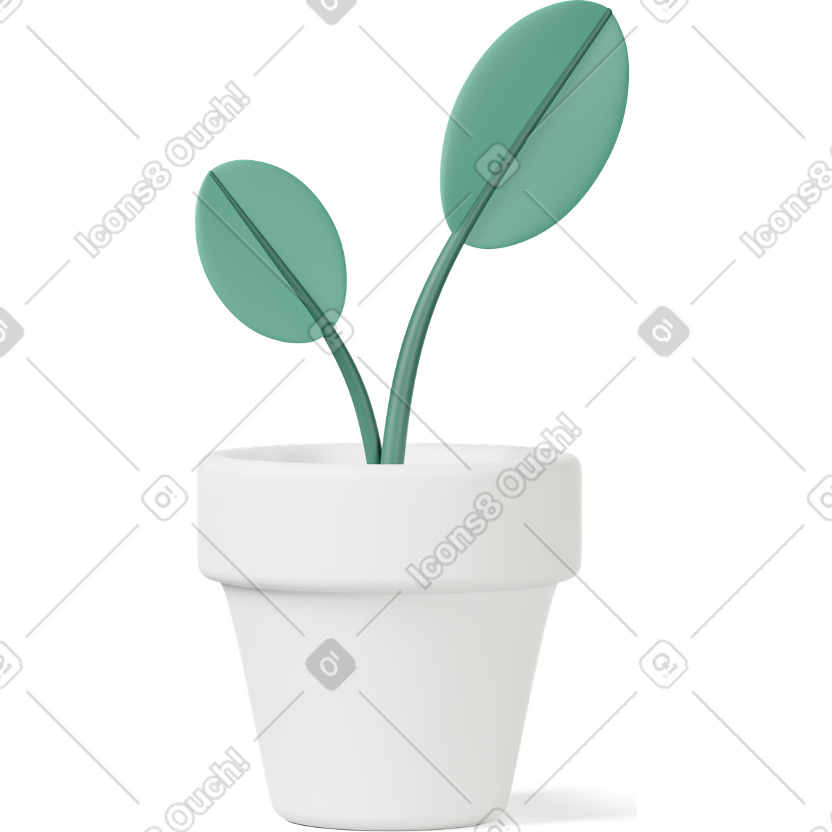 White pot with green leaves illustrazione in stile 3D Casual life scarica in PNG, SVG