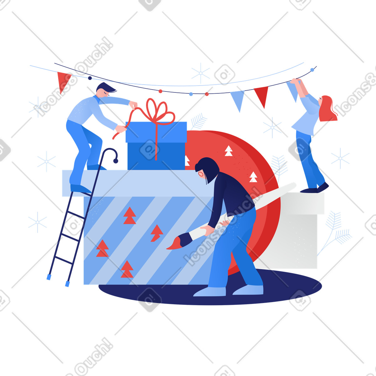 Ilustração de Team creating festive atmosphere, Holiday preparation and seasonal event setup em no estilo Clip para baixar em PNG, SVG