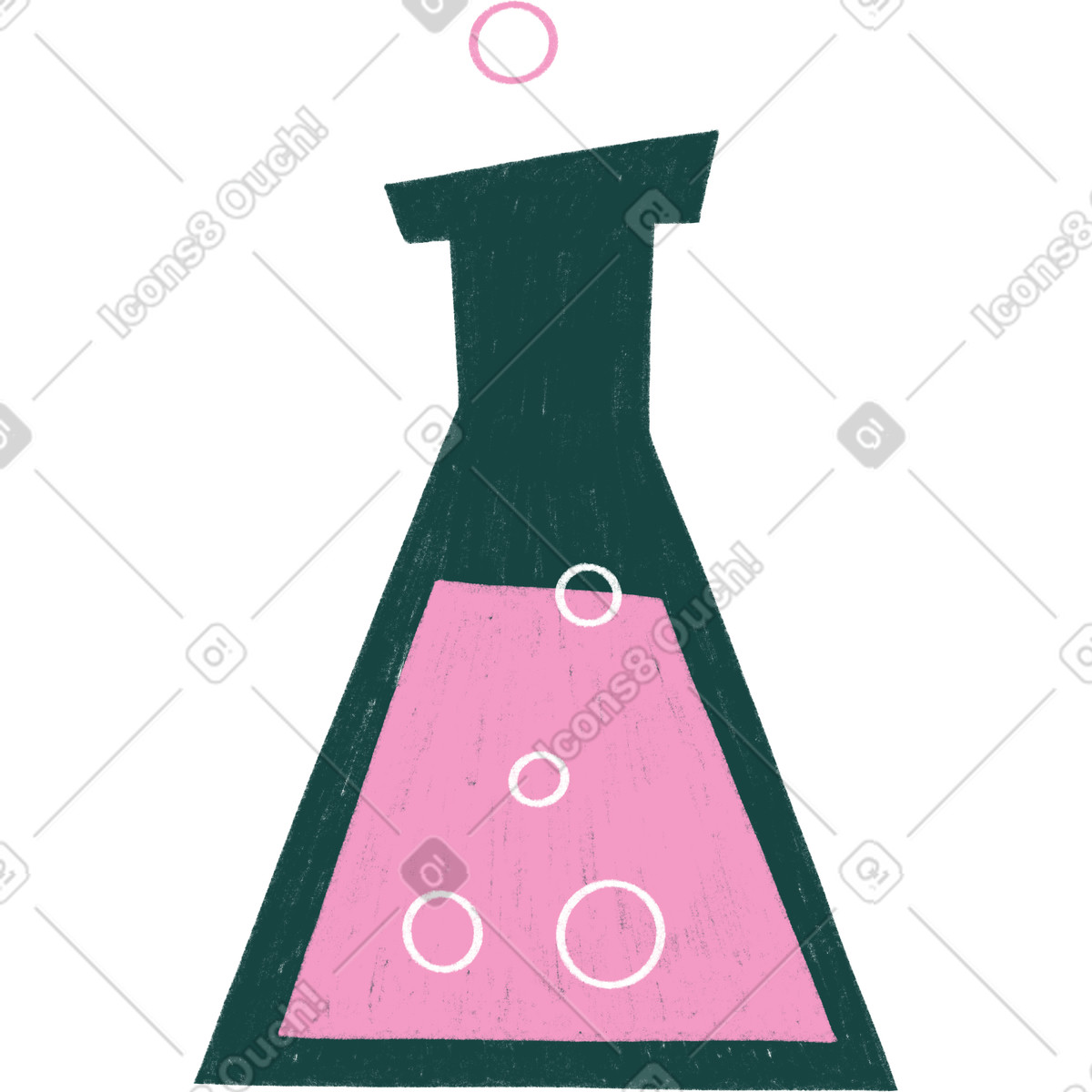 Chemical glass flask with pink liquid and bubbles illustration in Tutti style download in PNG, SVG