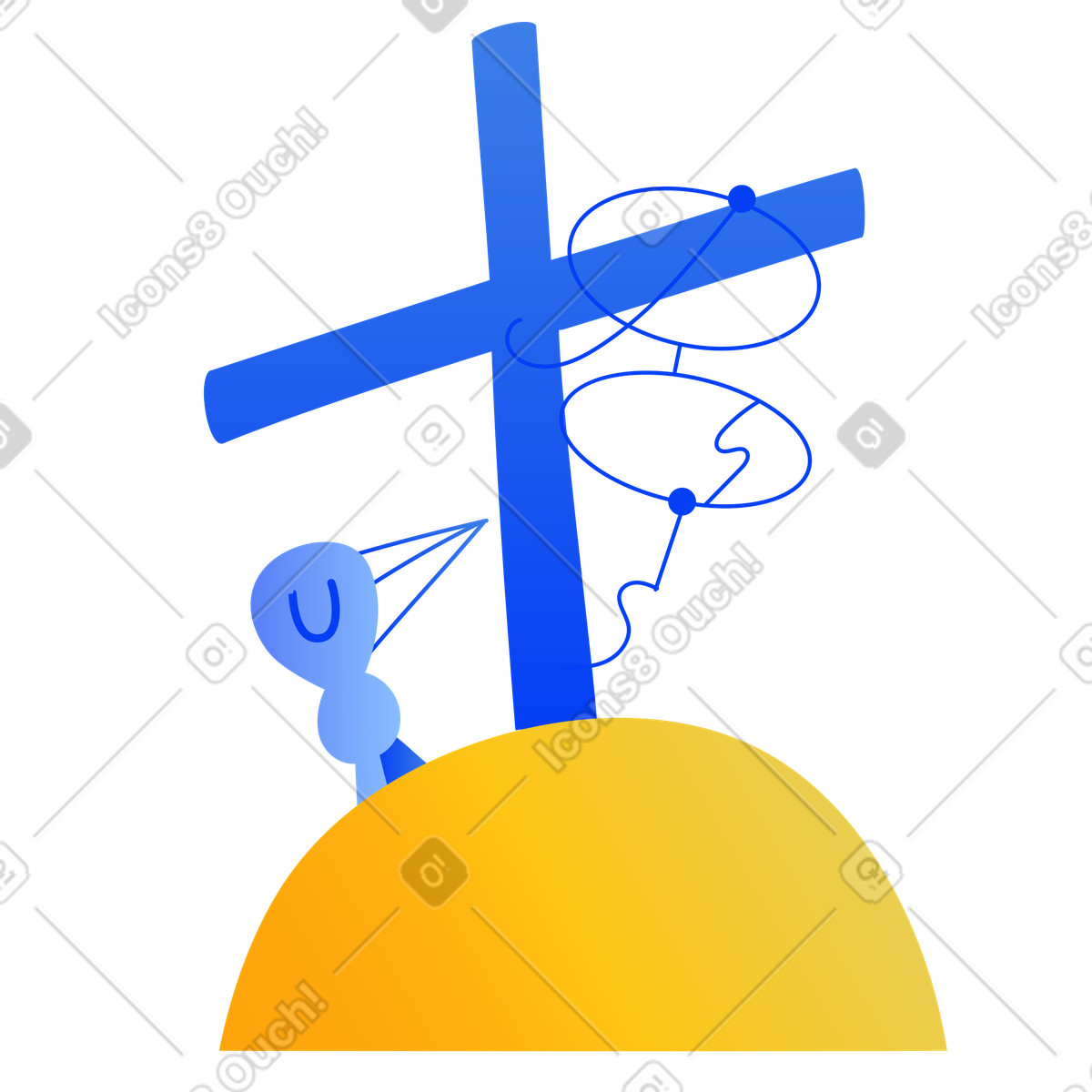 Sad bird sitting on a grave, Fatal error or something went wrong concept illustrazione in stile Buddy scarica in PNG, SVG