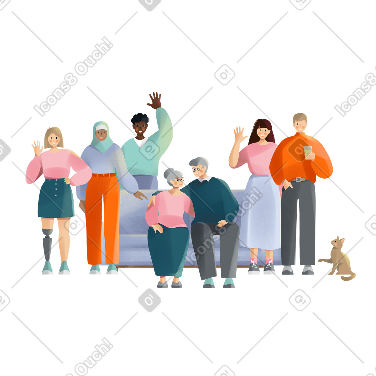 Illustration Diverses personnes d'âges différents dans le style Shine à télécharger aux formats PNG, SVG