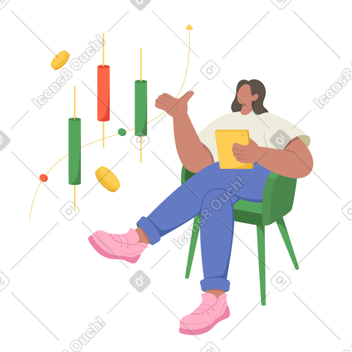 Ilustração de Mulher investindo em ações on-line no estilo Social para baixar PNG, SVG