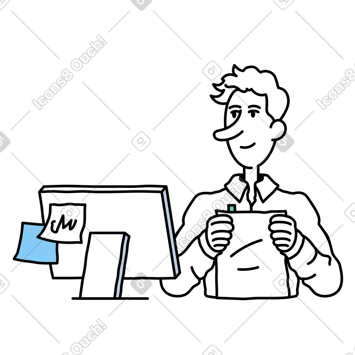 Notes スタイルの オフィスで働く若い男性 のイラストをPNG、SVG形式でダウンロード