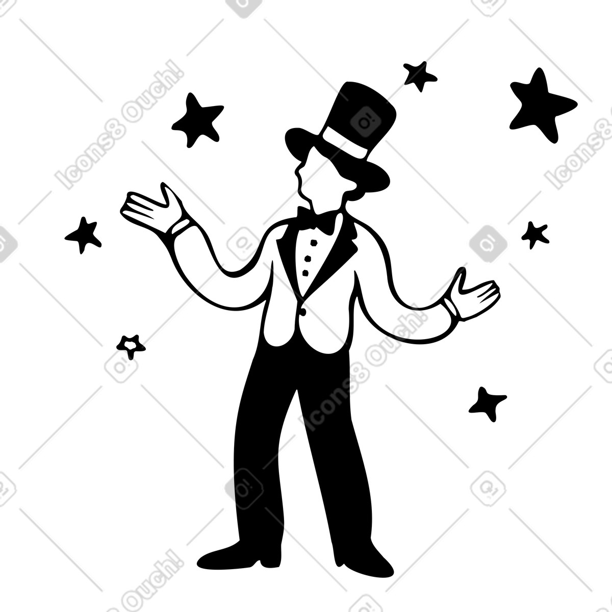 Magician in top hat surrounded by stars illustration Journal style download PNG, SVG