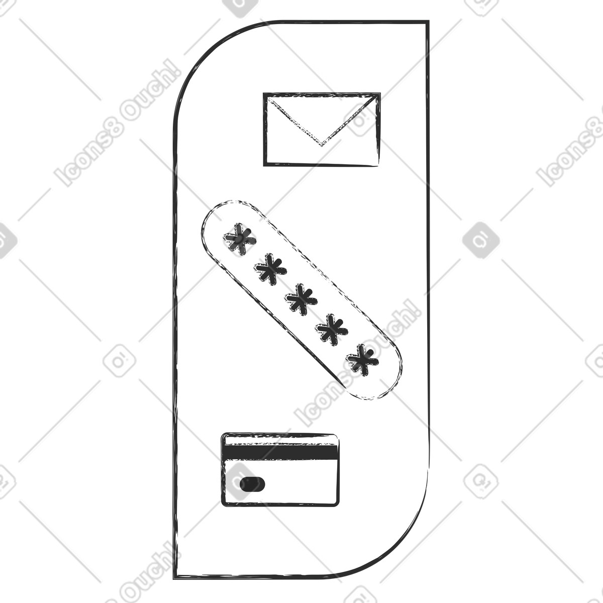 Interface elements: email, password, bank card illustration in Graphite style download in PNG, SVG