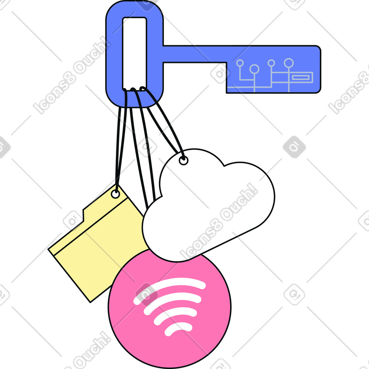 Illustration Clé d'accès numérique pour les services cloud dans le style Teko à télécharger aux formats PNG, SVG