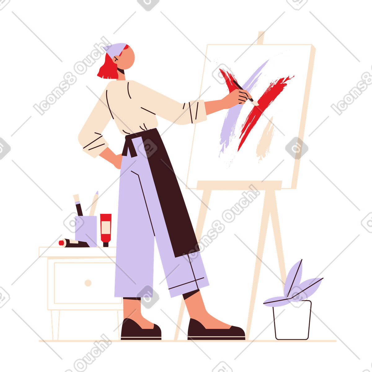 Donna che disegna un'immagine astratta illustrazione in stile Folks scarica in PNG, SVG