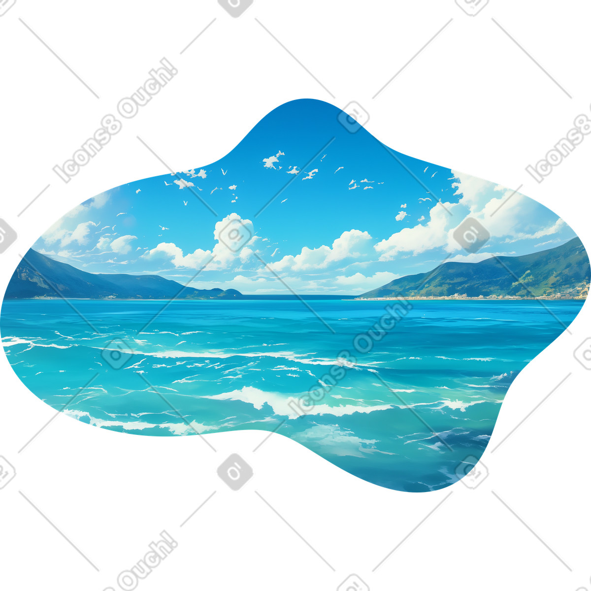 Sea waves background illustration in PNG, SVG