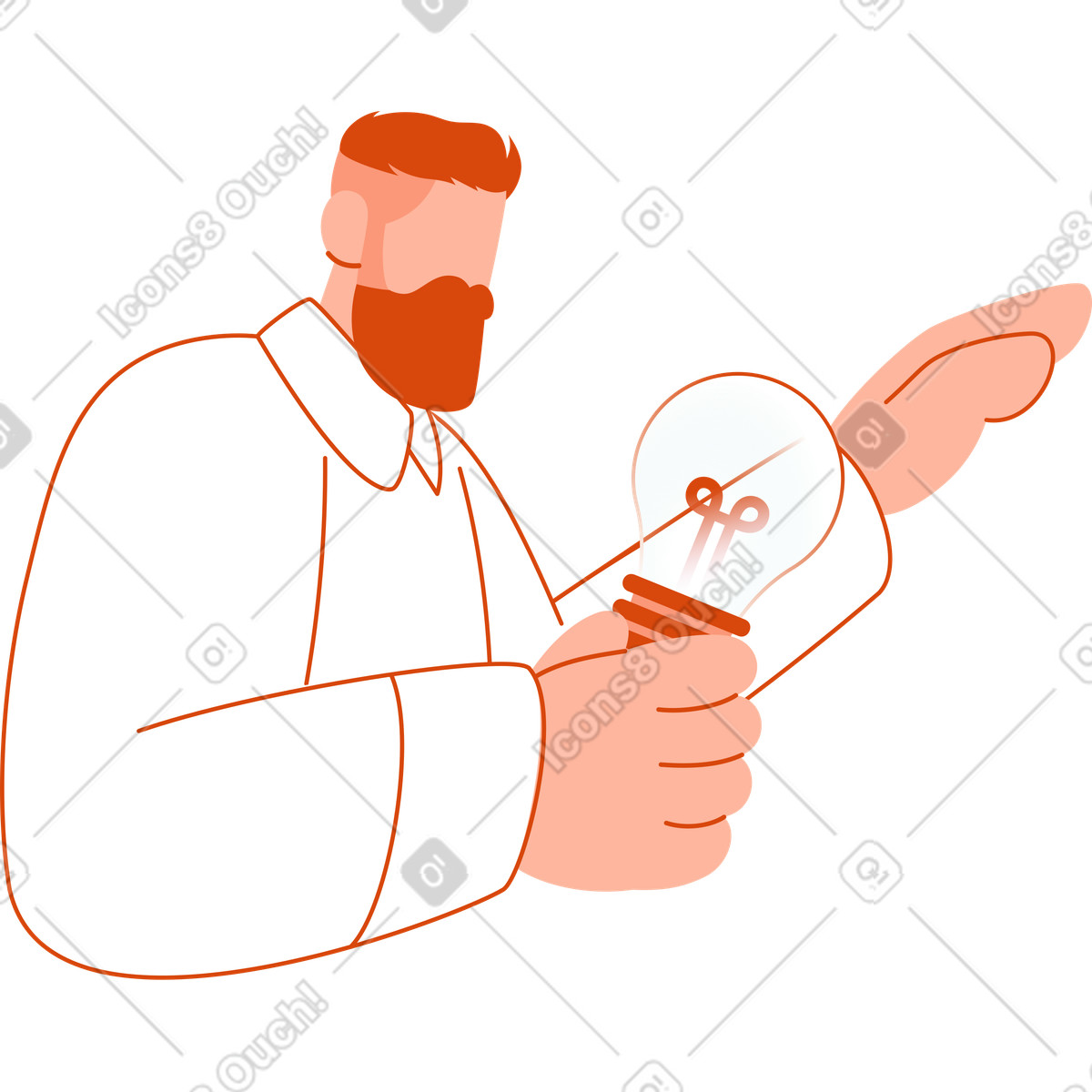 Orange 스타일의 그의 허리까지 남자는 손에 전구를 보유 일러스트레이션 PNG, SVG 다운로드