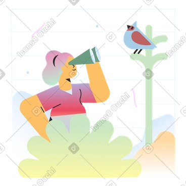 Woman using binoculars for birdwatching PNG, SVG