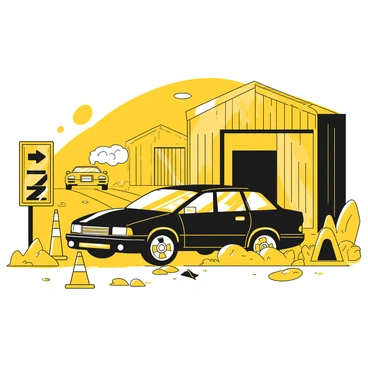 A car crash scene in an industrial area with warehouses