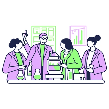 A group of students is gathered around a spectrophotometer in a laboratory setting. There are four students, two of whom are wearing lab coats. One student with glasses is adjusting the settings on the spectrophotometer while another student, holding a test tube, observes attentively. The third student is taking notes in a notebook, and the fourth student is pointing at a display screen on the spectrophotometer. On the table, there are various glassware, including beakers and flasks, with colorful liquids inside. A poster about spectrophotometry is visible on the wall in the background.