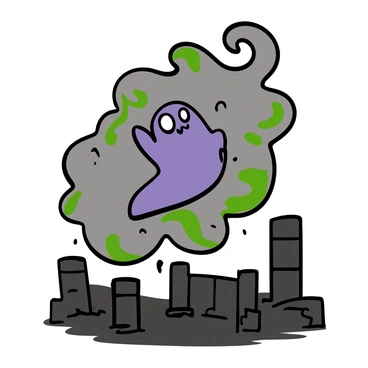 A Spiritomb, a dark purple ghost-like creature with a swirling, ethereal appearance, is floating through a thick, spectral mist. The mist is a blend of translucent greys and greens, swirling around in an otherworldly manner. The Spiritomb's eyes glow with a haunting light, and its form is slightly obscured by the mist, enhancing its ghostly presence. Shadows play across the ground where hints of ancient stones and ruins can be seen, suggesting a mysterious, haunted location. The atmosphere is thick with an eerie, supernatural energy, emphasizing the Spiritomb’s connection to the unseen.