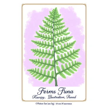 An antique botanical illustration features a detailed fern. The fern is displayed with its intricate fronds fanning out gracefully. Each leaf is distinct, showcasing the delicate patterns and textures typical of botanical studies from the Victorian era. The background is a subtle wash, providing a gentle contrast to highlight the fern's structure. The illustration includes labels in elegant script, indicating the name of the fern and its classification. A border frames the illustration, enhancing its antique aesthetic.