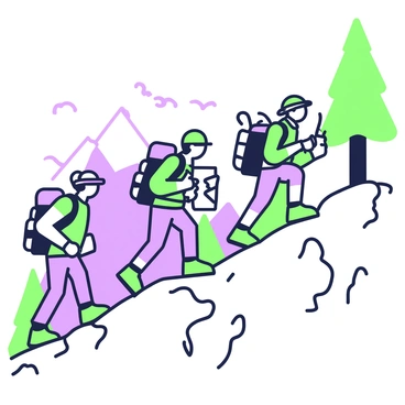 Hikers with heavy backpacks carrying supplies up a steep mountain path