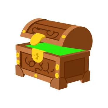 A mystical wooden chest with intricate carvings depicting swirling patterns and mythical creatures. The chest is slightly ajar, revealing a soft green glow emanating from within. Ancient runes are etched along the edges of the chest, each rune illuminated with a faint light. The surface of the wood has a polished finish, showcasing deep grains and a rich brown color. Surrounding the chest is a gentle mist that enhances the ethereal quality of the scene.