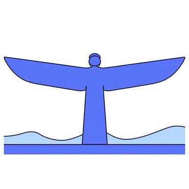 A silhouette of the "Angel of the North" statue against a sprawling landscape. The statue features large wings that extend outwards and a towering figure standing tall. The horizon showcases rolling hills and a clear sky, creating a sense of depth and scale. The overall composition emphasizes the imposing stature of the angel set in the expansive countryside.