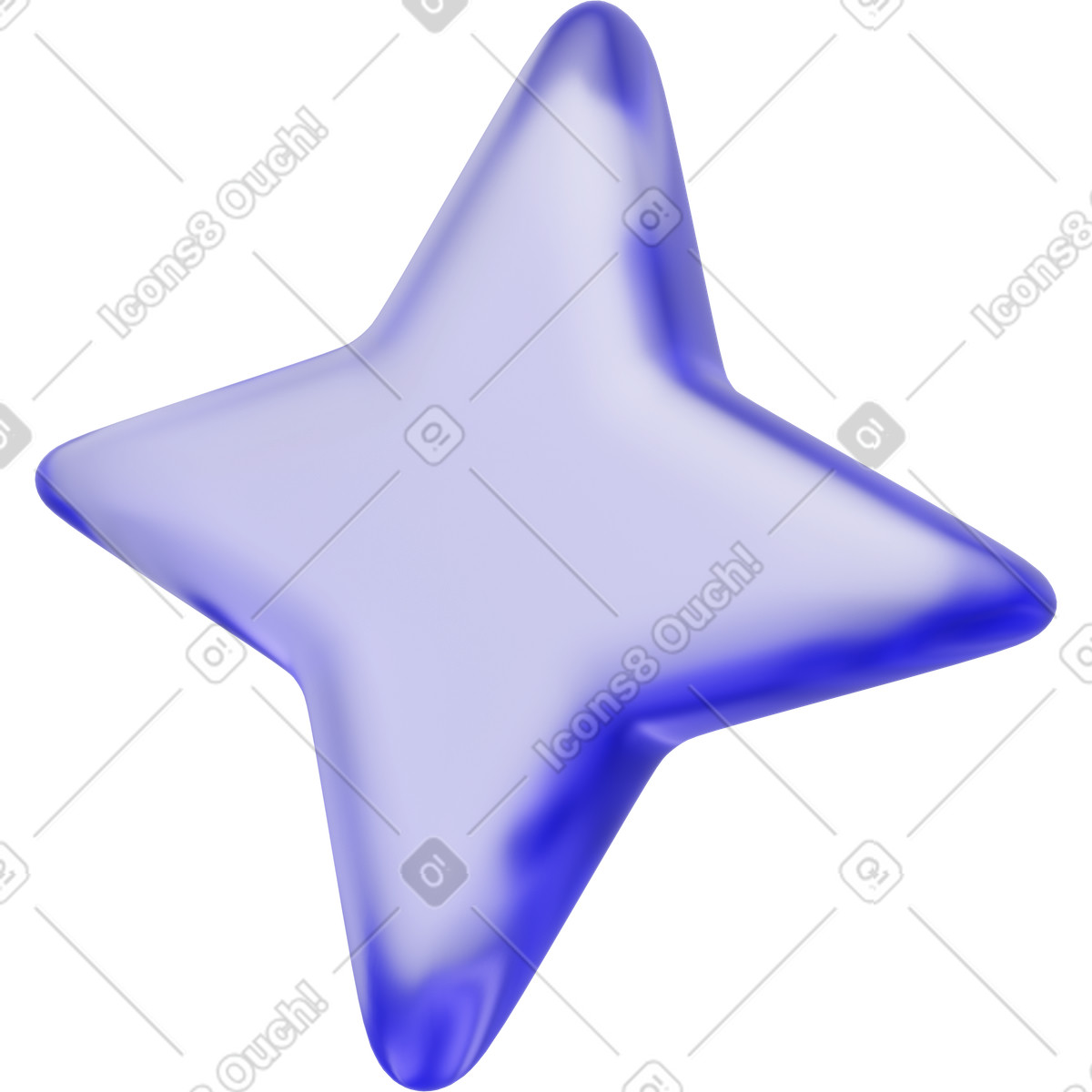 Glassy star icon, translucent neon UI element illustration in PNG, SVG