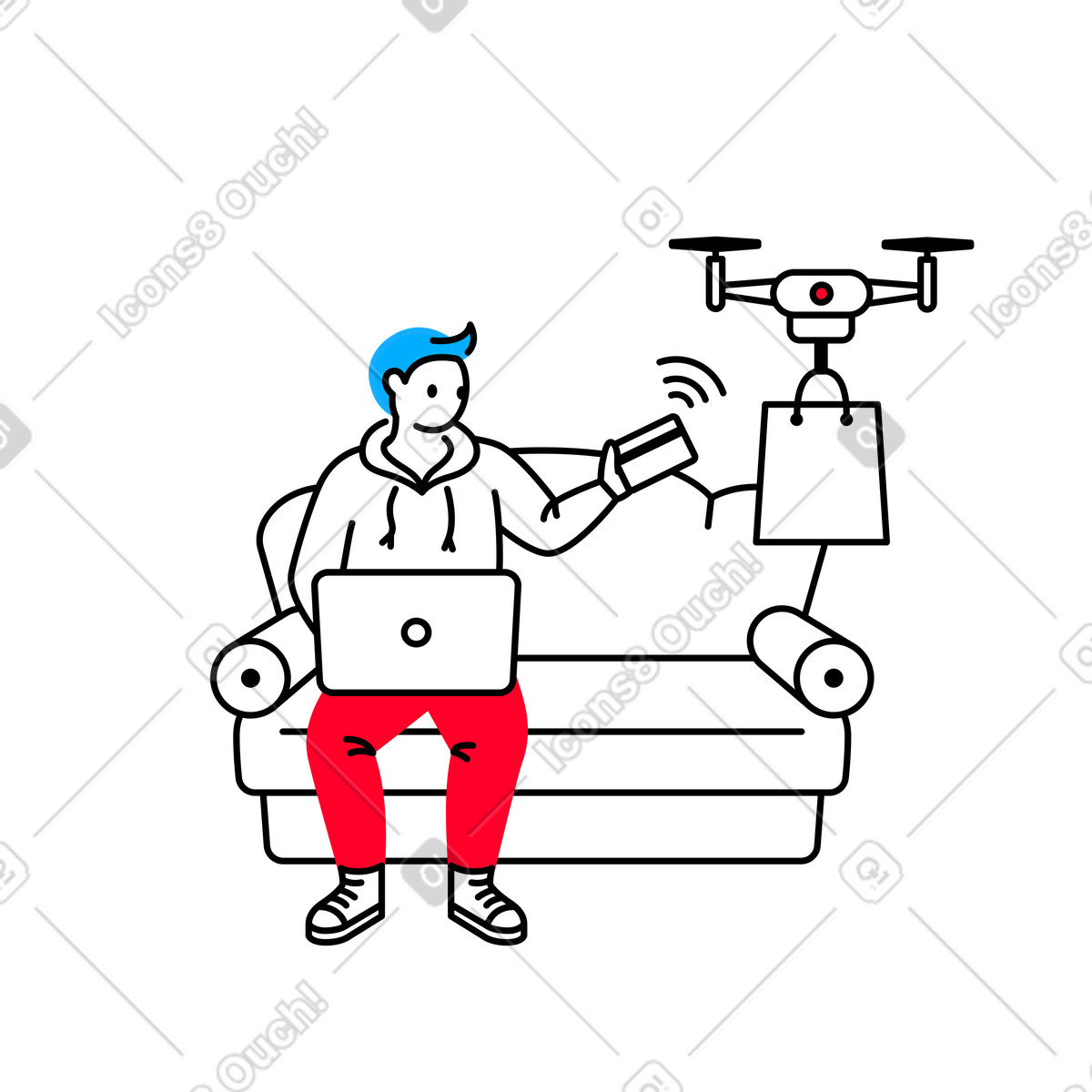Man pays for online contactless delivery of goods illustration in Transistor style download in PNG, SVG