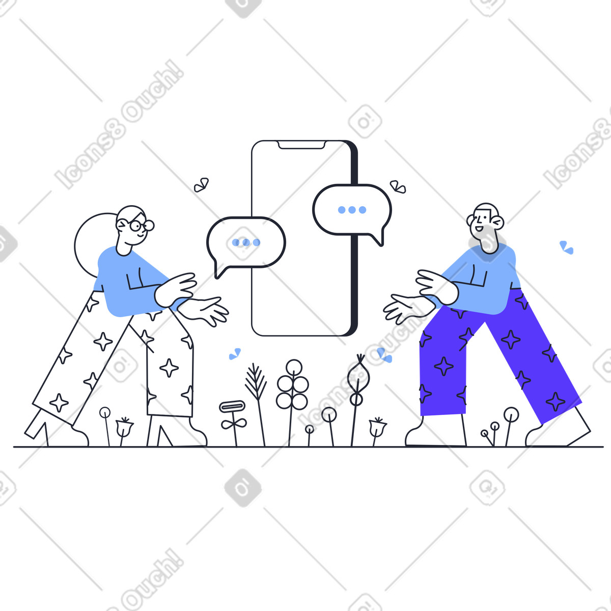Pablita スタイルの おしゃべり のイラストをPNG、SVG形式でダウンロード