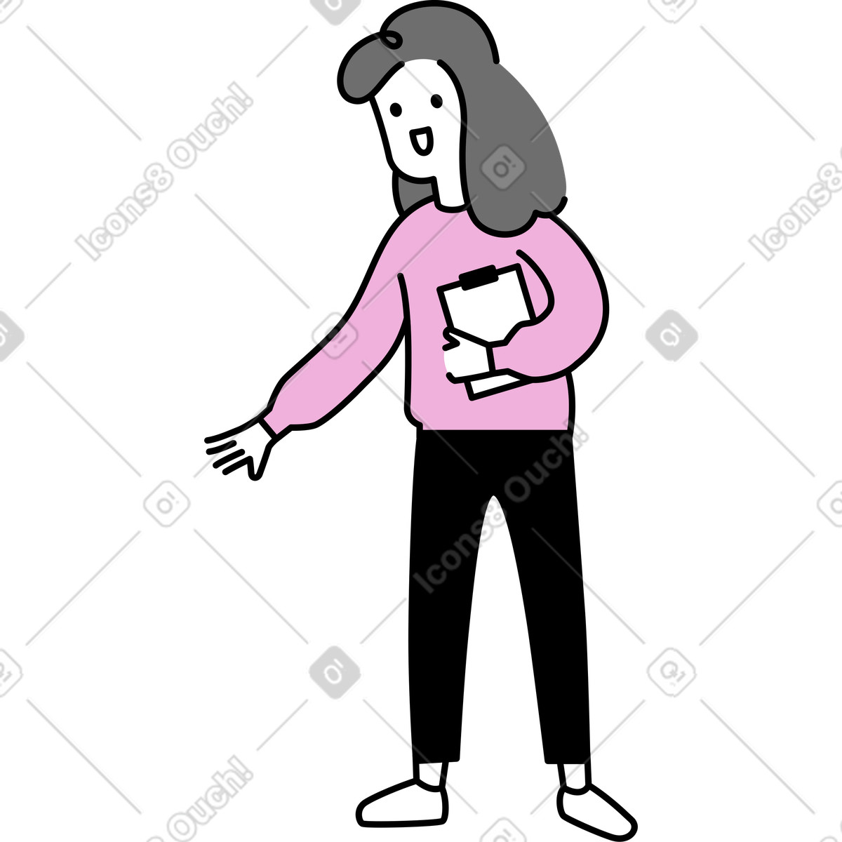 Illustration Jeune femme avec un presse-papiers dans le style Mochi à télécharger aux formats PNG, SVG