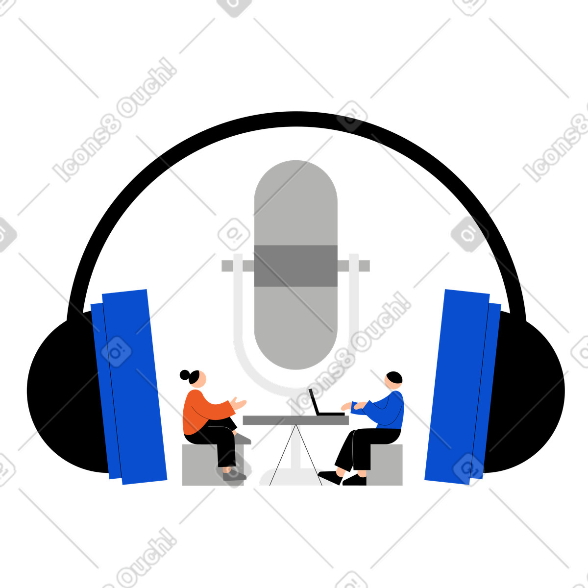 Ilustración Jóvenes grabando un podcast en estilo Tiny a descargar en PNG y SVG