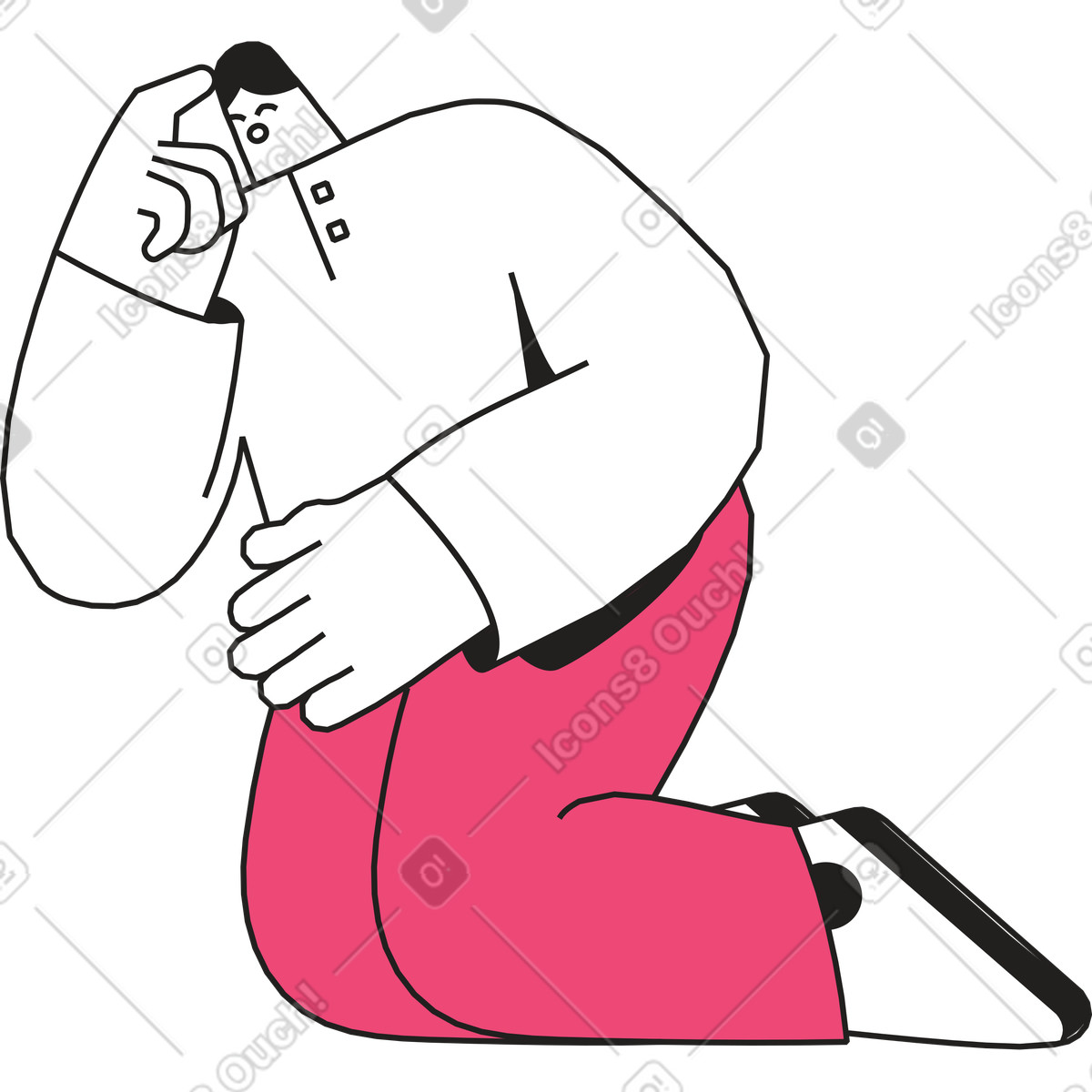 Man sits on his knees and thinks illustration in Dazzle Line style download in PNG, SVG