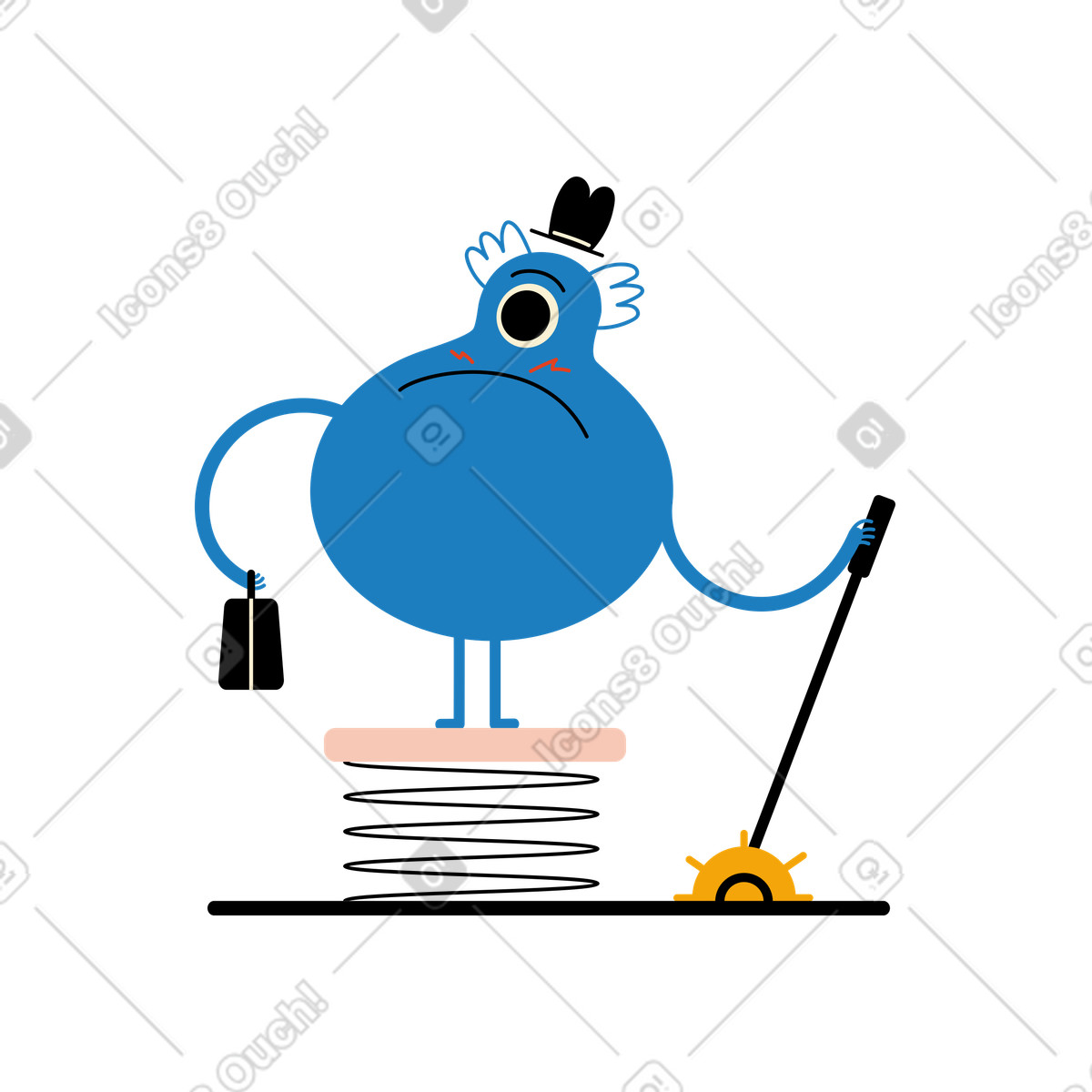 Character with a briefcase stands on the start button and holds to lever illustration in Jelly style download in PNG, SVG
