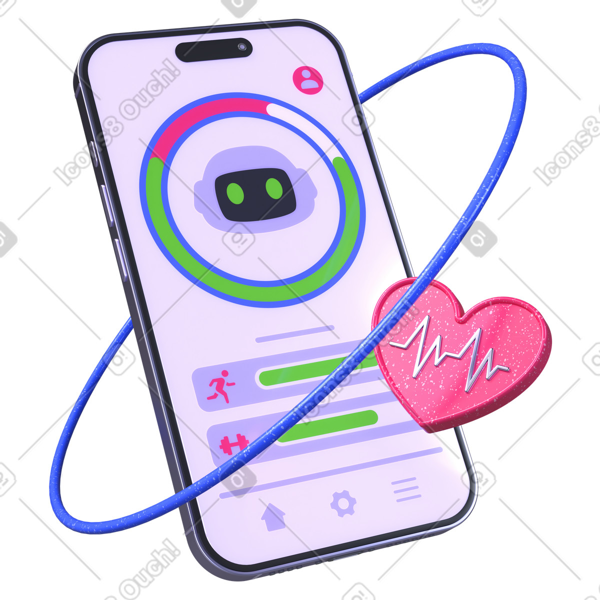 Digital health metrics on smartphone screen, Fitness tracking and mobile monitoring-Illustration im 3D Boost-Stil als Download in PNG, SVG
