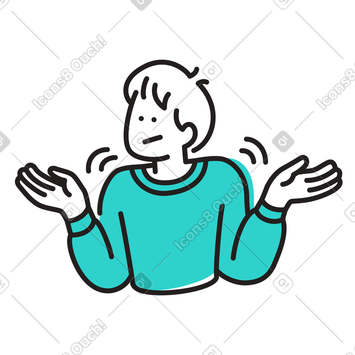 Illustration Aucune information, l'homme hausse les épaules dans le style Little à télécharger aux formats PNG, SVG