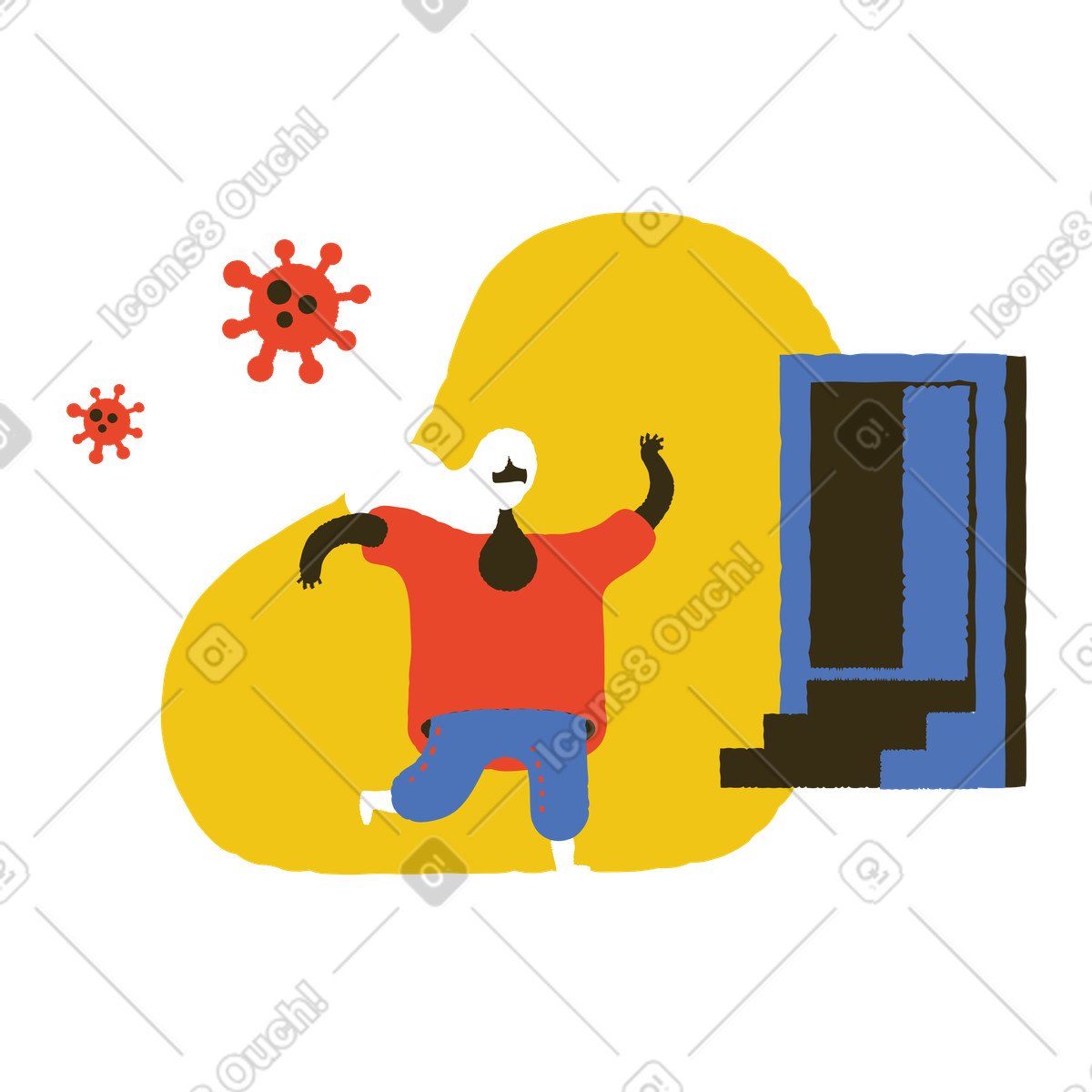 Running from coronavirus illustration in Bermuda style download in PNG, SVG