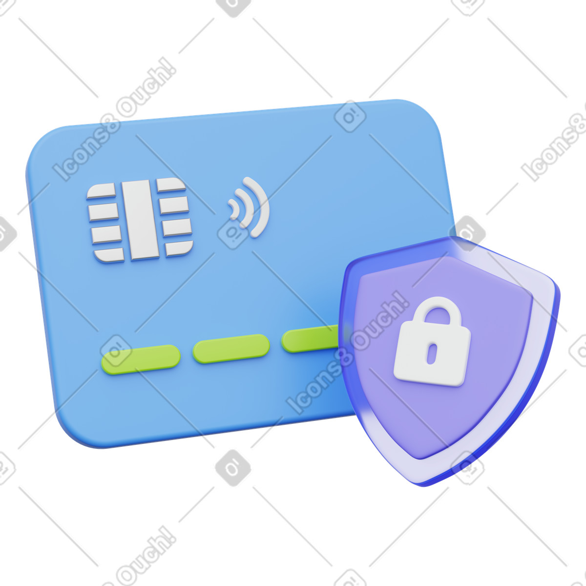Secure payment authentication and fraud protection, Credit card with lock shield illustrazione in stile 3D Playful scarica in PNG, SVG