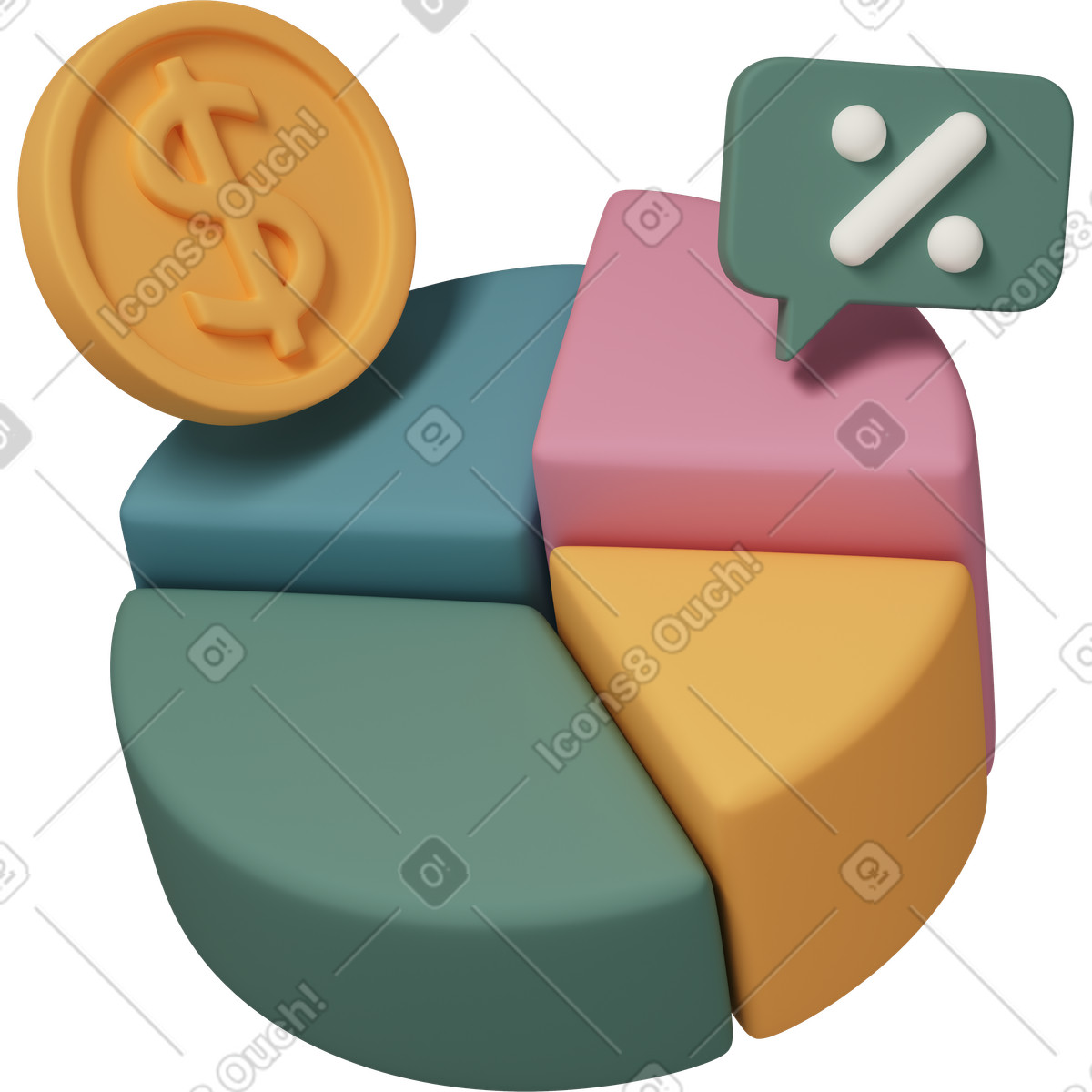 Pie chart with dollar sign-Illustration im 3D Casual life-Stil als Download in PNG, SVG