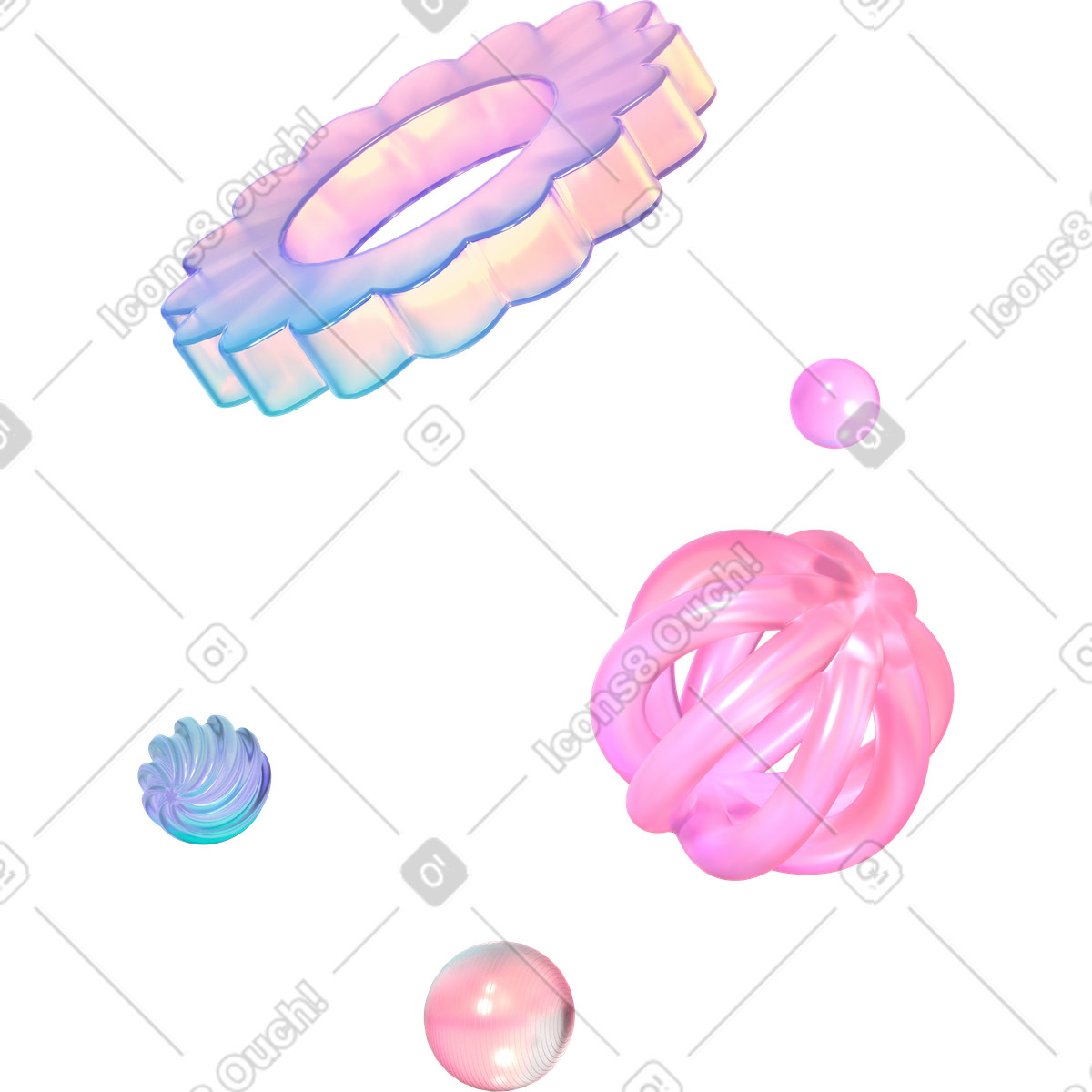 Composition of different transparent glassy shapes illustration in 3D style download in PNG, SVG