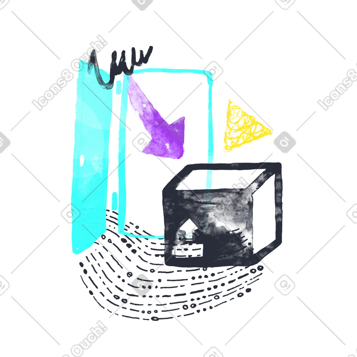 Inky 스타일의 문앞까지 박스 배송 일러스트레이션 PNG, SVG 다운로드
