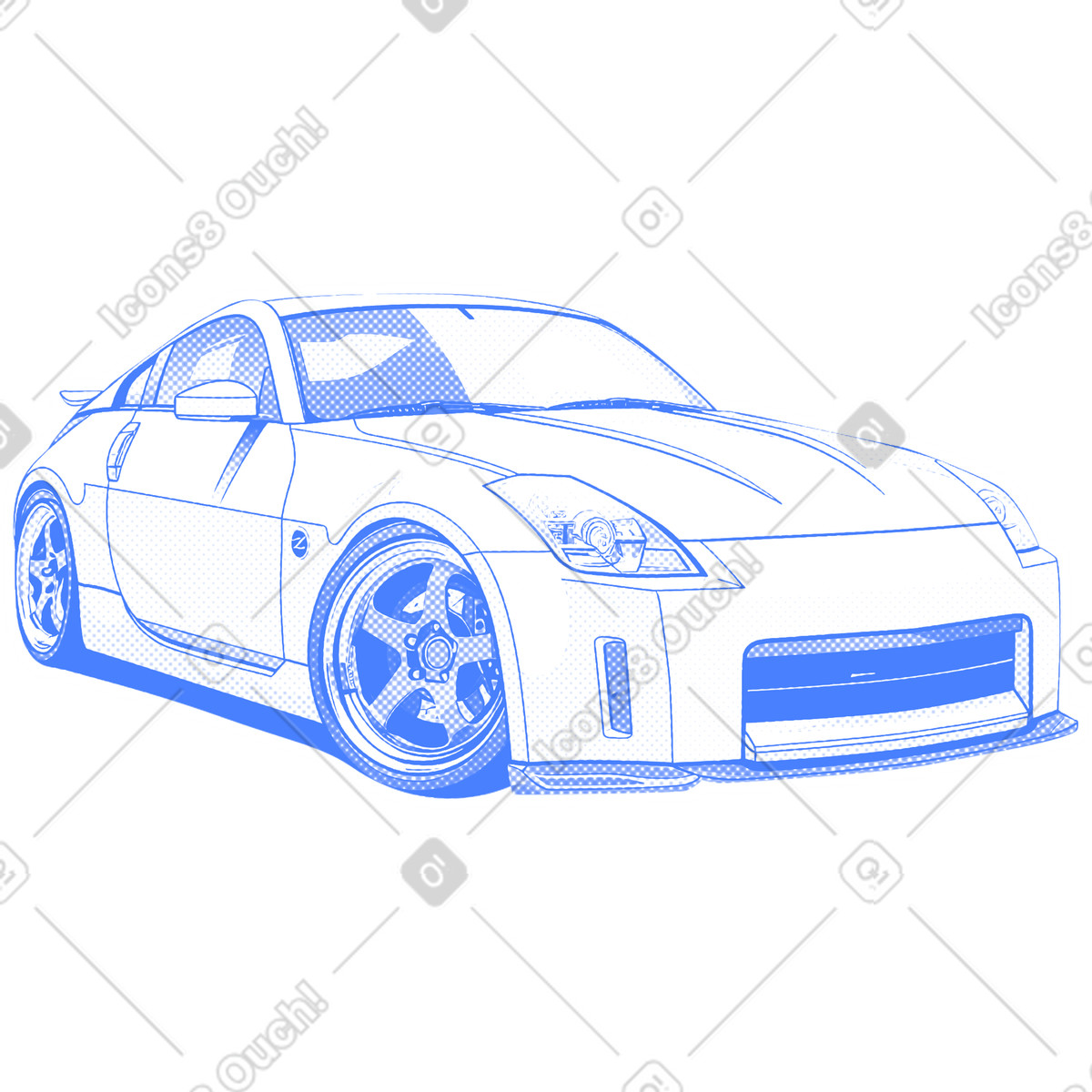 Nissan z front view illustration in Halftone style download in PNG, SVG