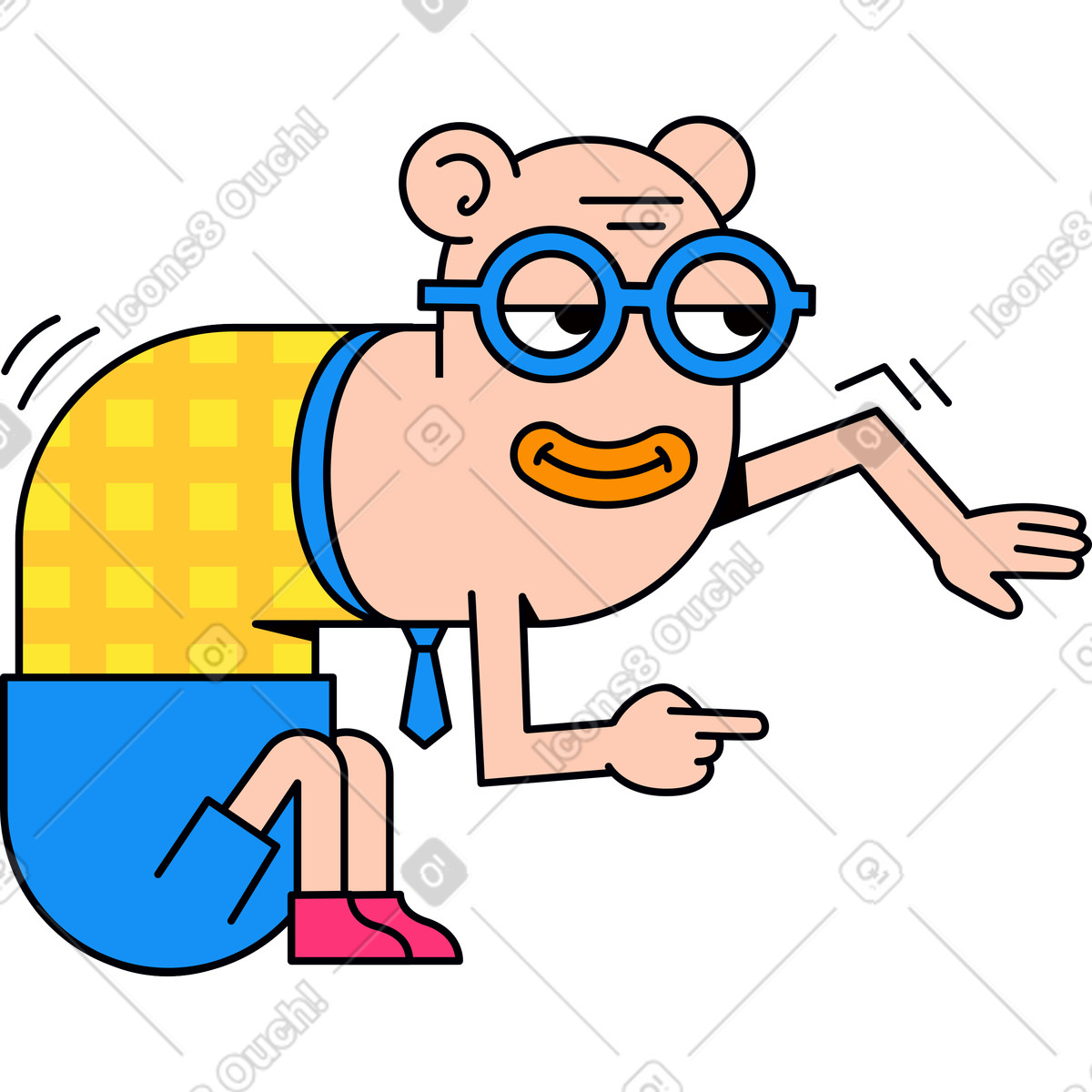 下载 Droll 风格的 坐着的戴眼镜的角色 插画，支持 PNG、SVG 格式