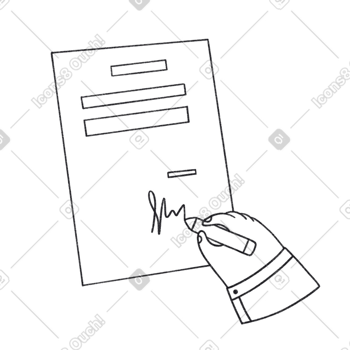 Ilustración Firma el documento con la mano en estilo Bonbon Line a descargar en PNG y SVG
