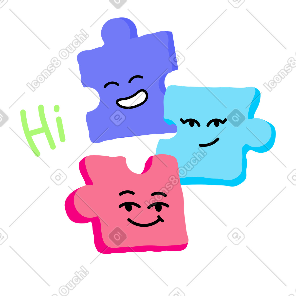 Puzzleteil-charaktere heißen das team willkommen-Illustration im Giggle-Stil als Download in PNG, SVG